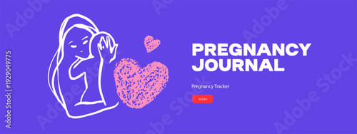 Mom and baby line art banner. Motherhood and newborn concept. Pregnancy journal. Baby tracker and planner. Mother's day card. Vector illustration