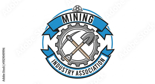 Mining Industry Association emblem featuring tools and gear design.