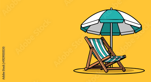 Beach Chair and Umbrella on Sand Vector Illustration