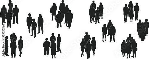 Business crowd silhouettes isolated on white background representing teamwork, community, social network, urban people groups concept illustration, diversity, society, collaboration