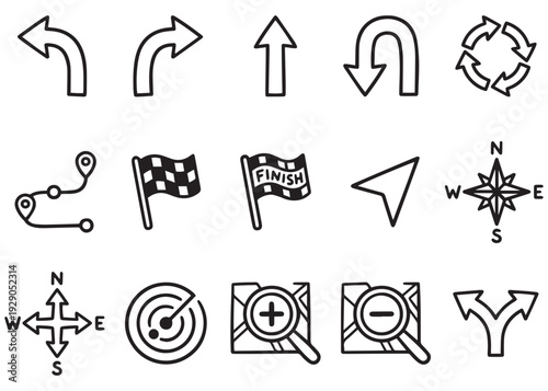 Navigation and location line icons map direction arrows and destination flags