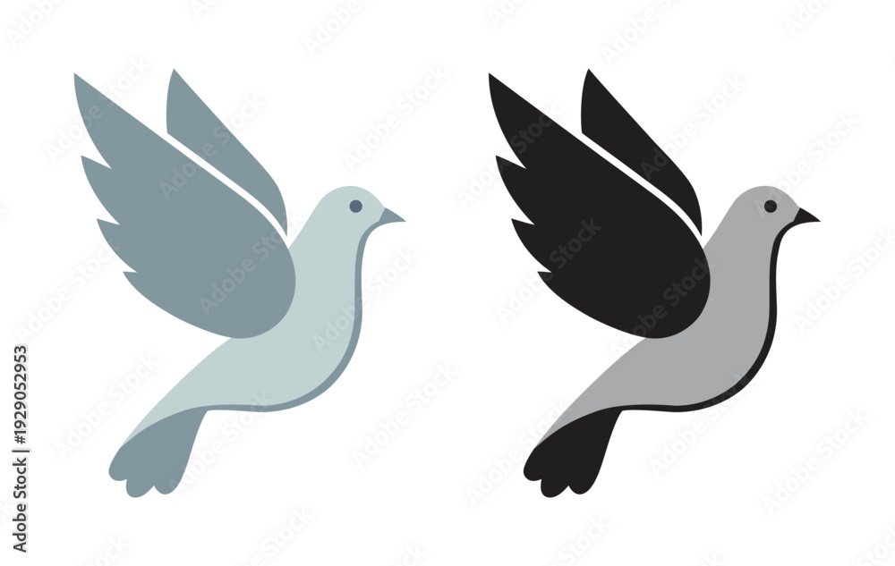 Obraz premium Elegant Flying Dove Silhouette Icons for Peace Organizations, Wedding Services, Religious Institutions, and Freedom Symbolism Branding
