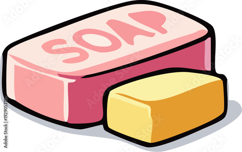 Pink Soap and Yellow Soap Bar.