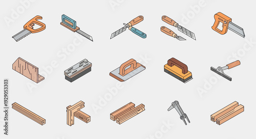 Carpentry Tools and Wooden Building Materials.