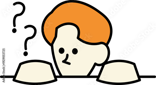 Curious man with question marks thinking deeply