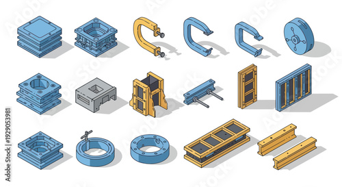 Collection of 3D Industrial Metal Parts and Components.
