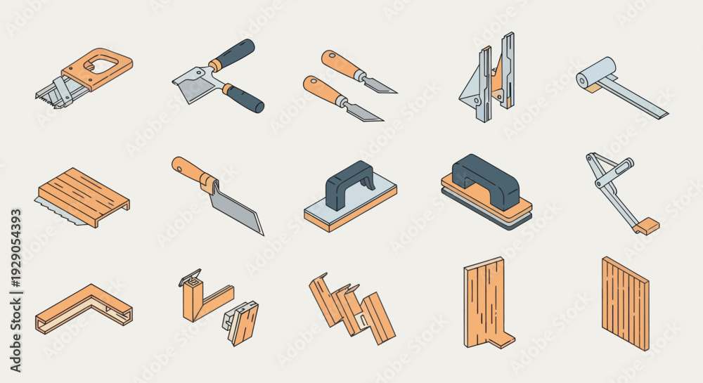 Obraz premium Carpentry Tools and Wooden Objects Illustration.