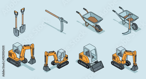 Set of Construction Equipment and Tools.