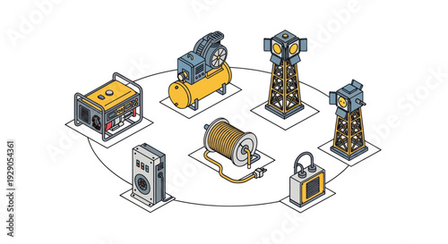 Industrial Machines and Equipment in Circular Arrangement.