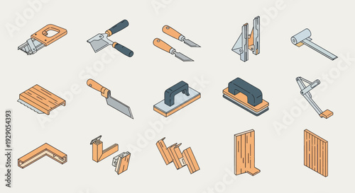 Carpentry Tools and Wooden Objects Illustration.