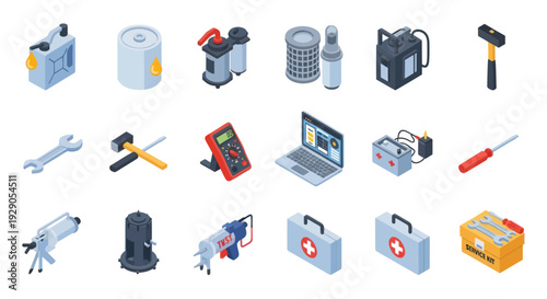 Collection of Various Tools and Equipment Icons.