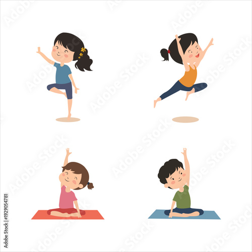 Kids Yoga poses vector art girl