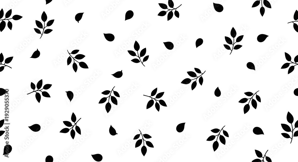 Obraz premium Seamless Abstract Leaf Confetti Pattern, Teardrop Leaves Sprigs Silhouette Stencil