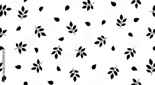 Seamless Abstract Leaf Confetti Pattern, Teardrop Leaves Sprigs Silhouette Stencil