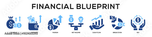 Glyphcolor - Financial Blueprint web banner icon vector illustration concept