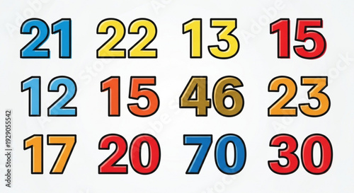 Multicolored numbers on white background colorful numeric symbols for design and education