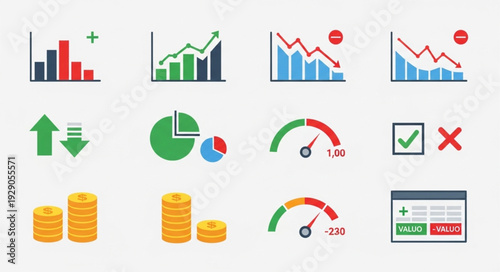 Collection of Business and Financial Data Icons and Graphics.
