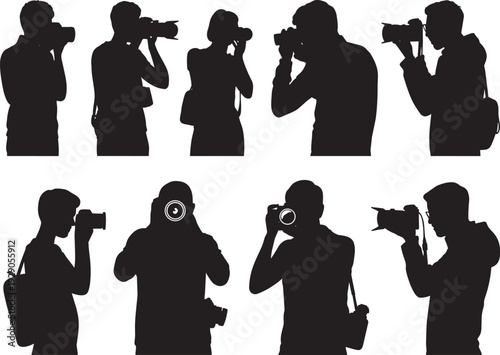Photographer Silhouette Set with DSLR Camera – Professional Photography Poses Collection