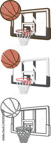 バスケットボールとバスケットゴール（透明ボード）