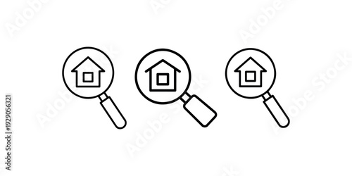 House search icon set, home search icon, real estate search icon, property search icon vector illustration