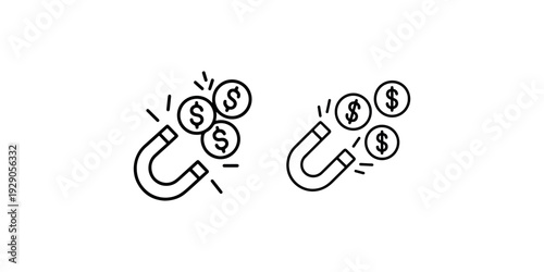 Money magnet icon set, attract money icon, financial success icon, wealth icon, investment icon vector illustration