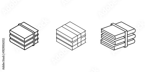 Stack of books bound by ribbon in isometric view representing knowledge education learning and library storage of information