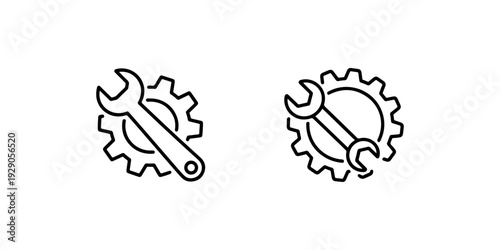 Mechanical engineering gear and wrench icon set for industrial maintenance and machinery repair services isolated on white background vector illustration