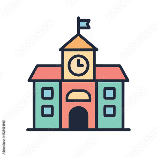  Modern School Building Icon  Flat Vector Illustration