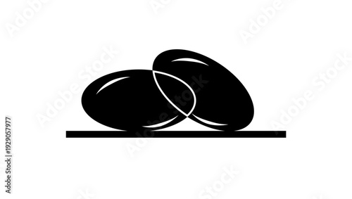 Oval transparent tablet, black isolated silhouette