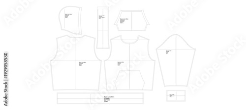 Men Hoodie Sewing Pattern Template Technical Drawing