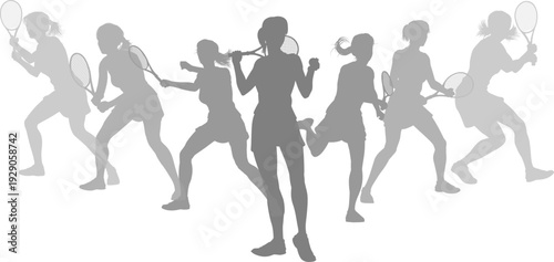 Silhouette Tennis players set. Active sports people healthy players fitness silhouettes concept.