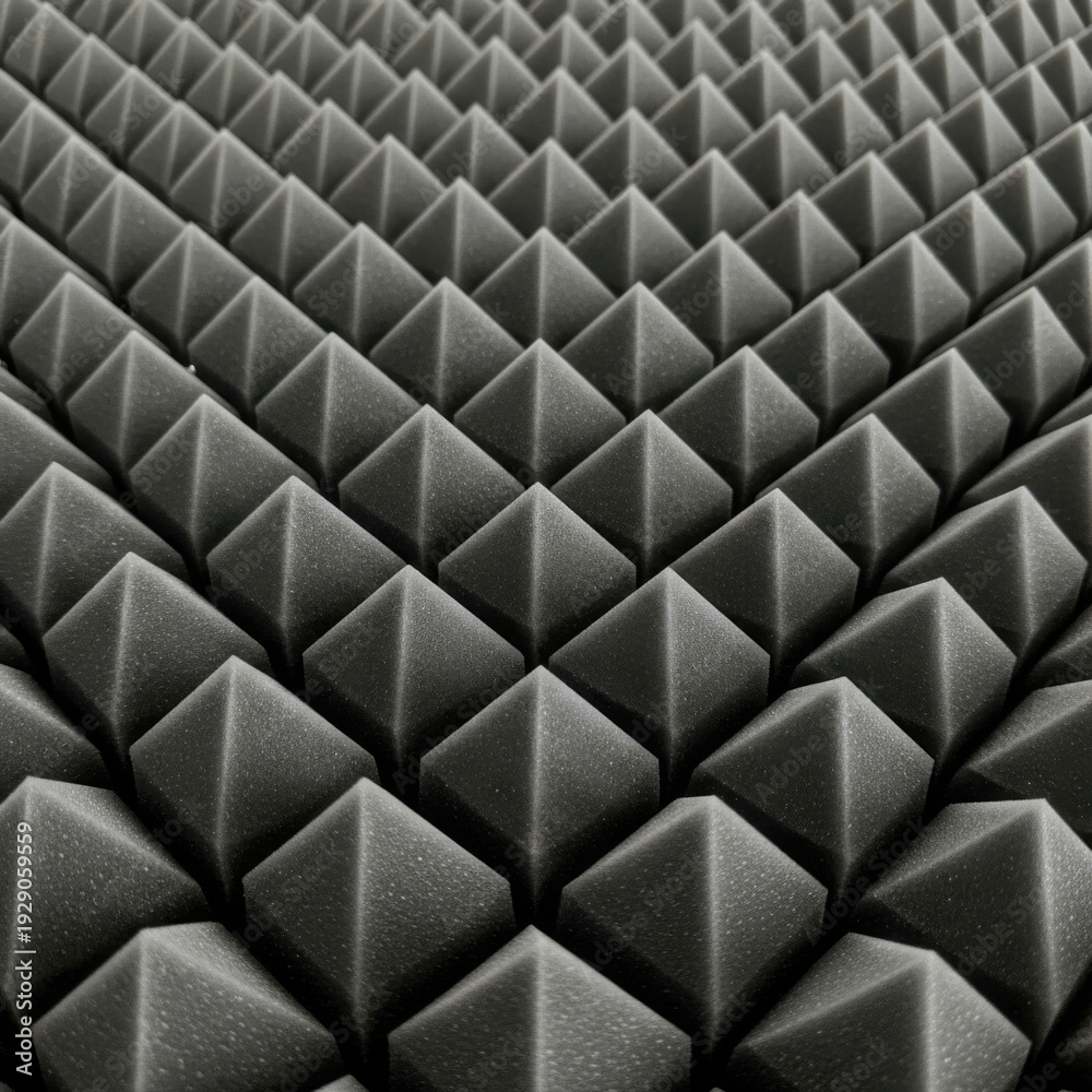 Fototapeta premium Close-up view of hexagonal acoustic foam panels on a wall for sound absorption isolated on transparent background