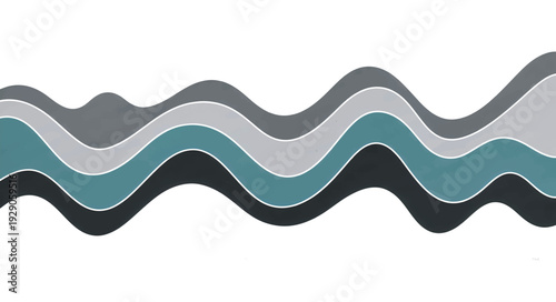 Abstract layered wavy forms vector illustration. Monochromatic grey and blue fluid design. Minimalist horizontal wave graphic isolated on white background