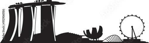 Singapore Skyline Silhouette Vector Illustration with Marina Bay Sands and Merlion