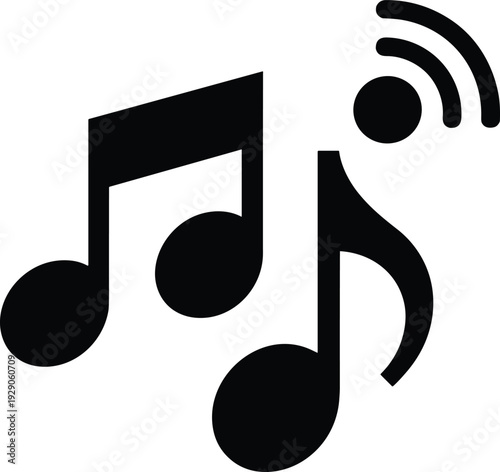 Music note and audio signal icon, sound wave symbol vector illustration isolated on white background