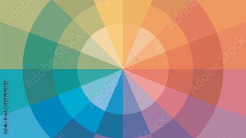 A vibrant and colorful abstract design featuring a circular pattern of various hues and shades of color