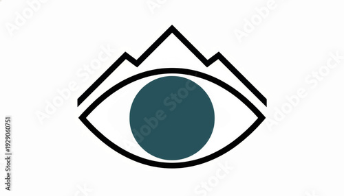 Mountain eye logo symbol. Minimalist vector illustration of an eye with mountain peaks. Abstract geometric nature icon