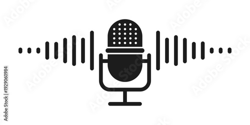 Microphone icon silhouette in flat style. Karaoke equipment vector illustration on isolated background. Podcast sign business concept.