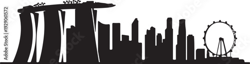 Singapore Skyline Silhouette Vector Illustration with Marina Bay Sands and Merlion