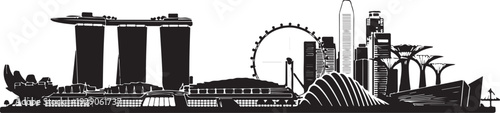 Singapore Skyline Silhouette Vector Illustration with Marina Bay Sands and Merlion