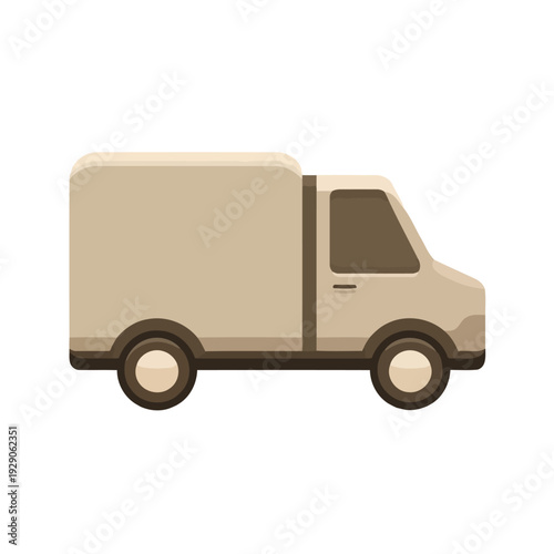 A simple, flat, graphic illustration of a light brown delivery truck, perfect for logistics and transport concepts