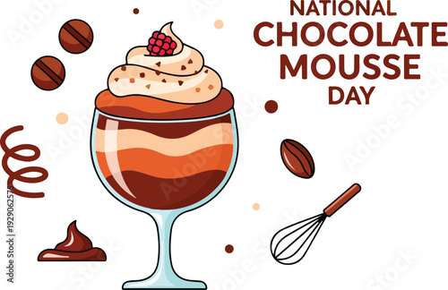 Indulge in a rich chocolate mousse dessert with whipped cream and berries, perfect for National Chocolate Mousse Day or any sweet celebration