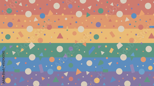 A vibrant and colorful rainbow pattern with various shapes and designs