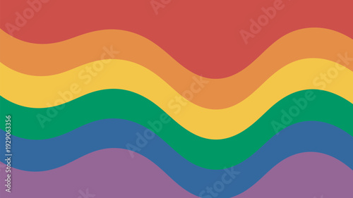 A vibrant rainbow flag waving in a peaceful atmosphere with colorful wavy lines