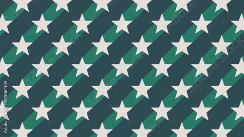 A vibrant pattern of white stars on a dark background with green stripes