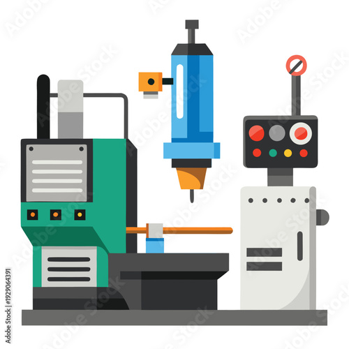 Advanced industrial manufacturing machine system illustration with automated controls and processing unit