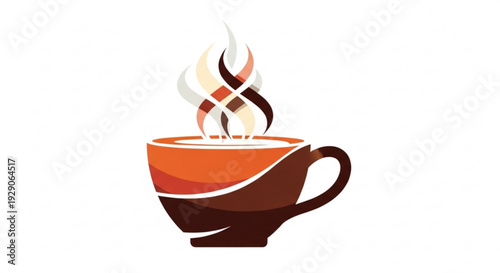 Warm coffee cup with rising steam in modern design
