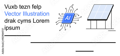Artificial intelligence, renewable energy, technology advancement, eco-friendly innovation, sustainable power, green tech. A digital AI chip next to a solar panel. Renewable energy and technology
