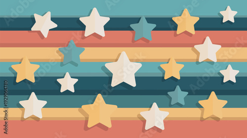 A colorful illustration of stars on a striped background with vibrant hues and playful design elements.