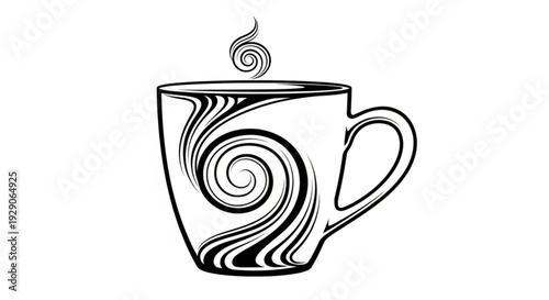 Steaming coffee cup with swirling design